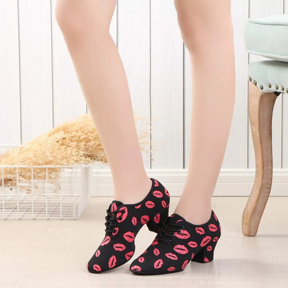 AOQUNFS Women Latin Ballroom Dance Shoes Lace-up Modern Salsa Practice Dance Shoes,Model LHD-NJB