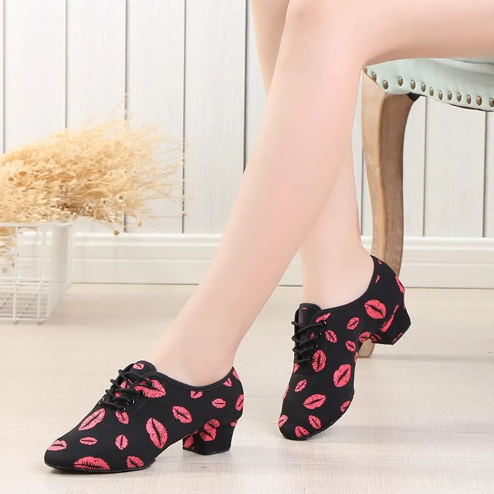 AOQUNFS Women Latin Ballroom Dance Shoes Lace-up Modern Salsa Practice Dance Shoes,Model LHD-NJB
