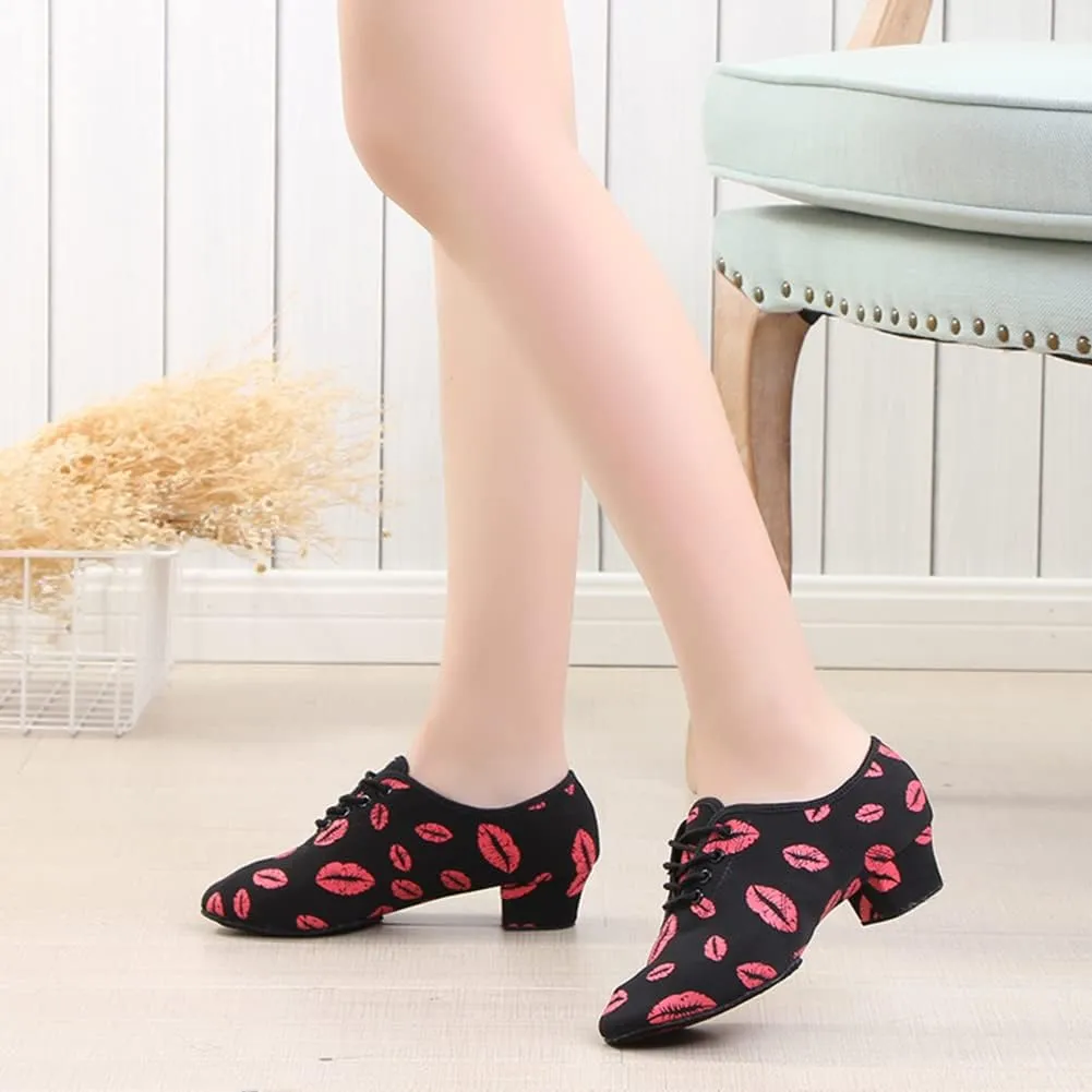 AOQUNFS Women Latin Ballroom Dance Shoes Lace-up Modern Salsa Practice Dance Shoes,Model LHD-NJB