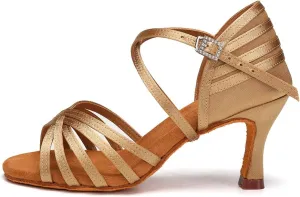 AOQUNFS Women's Latin Dance Shoes Ballroom Salsa Practice Professional Performance Dancing Shoes,2324,Beige,US9