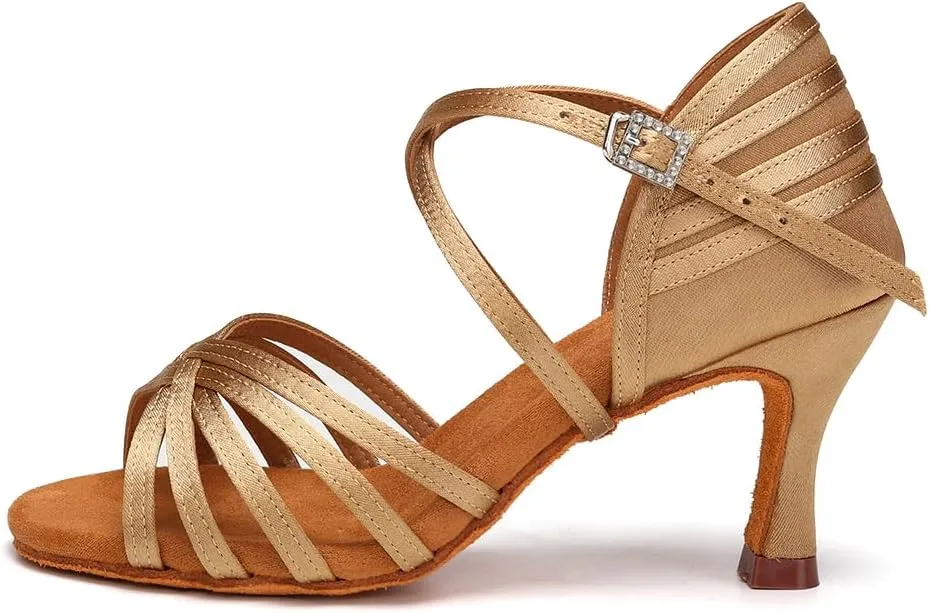 AOQUNFS Women's Latin Dance Shoes Ballroom Salsa Practice Professional Performance Dancing Shoes,2324,Beige,US9