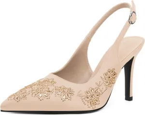 AUMOTED Women's Clear Mule Sandals Pointed Toe Slingback Heels Rhinestone Heels Pumps Wedding Shoes