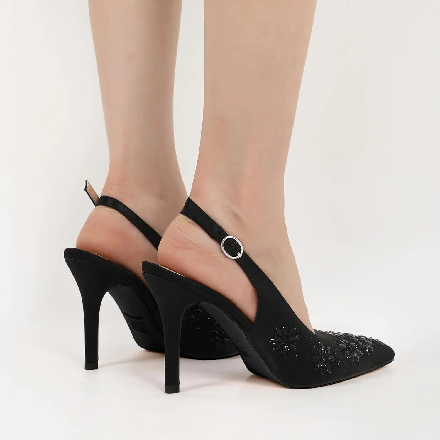 AUMOTED Women's Clear Mule Sandals Pointed Toe Slingback Heels Rhinestone Heels Pumps Wedding Shoes