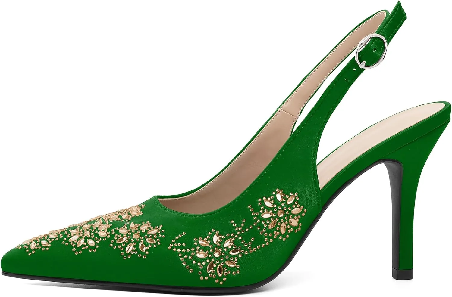 AUMOTED Women's Clear Mule Sandals Pointed Toe Slingback Heels Rhinestone Heels Pumps Wedding Shoes