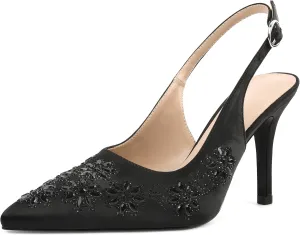 AUMOTED Women's Clear Mule Sandals Pointed Toe Slingback Heels Rhinestone Heels Pumps Wedding Shoes