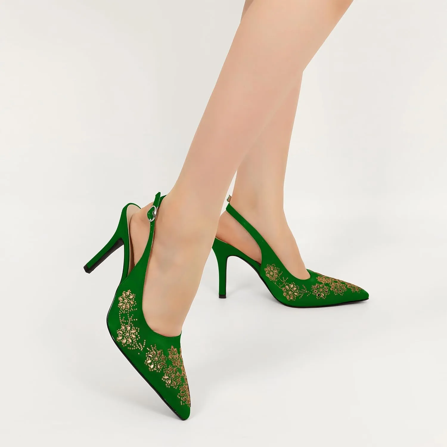 AUMOTED Women's Clear Mule Sandals Pointed Toe Slingback Heels Rhinestone Heels Pumps Wedding Shoes