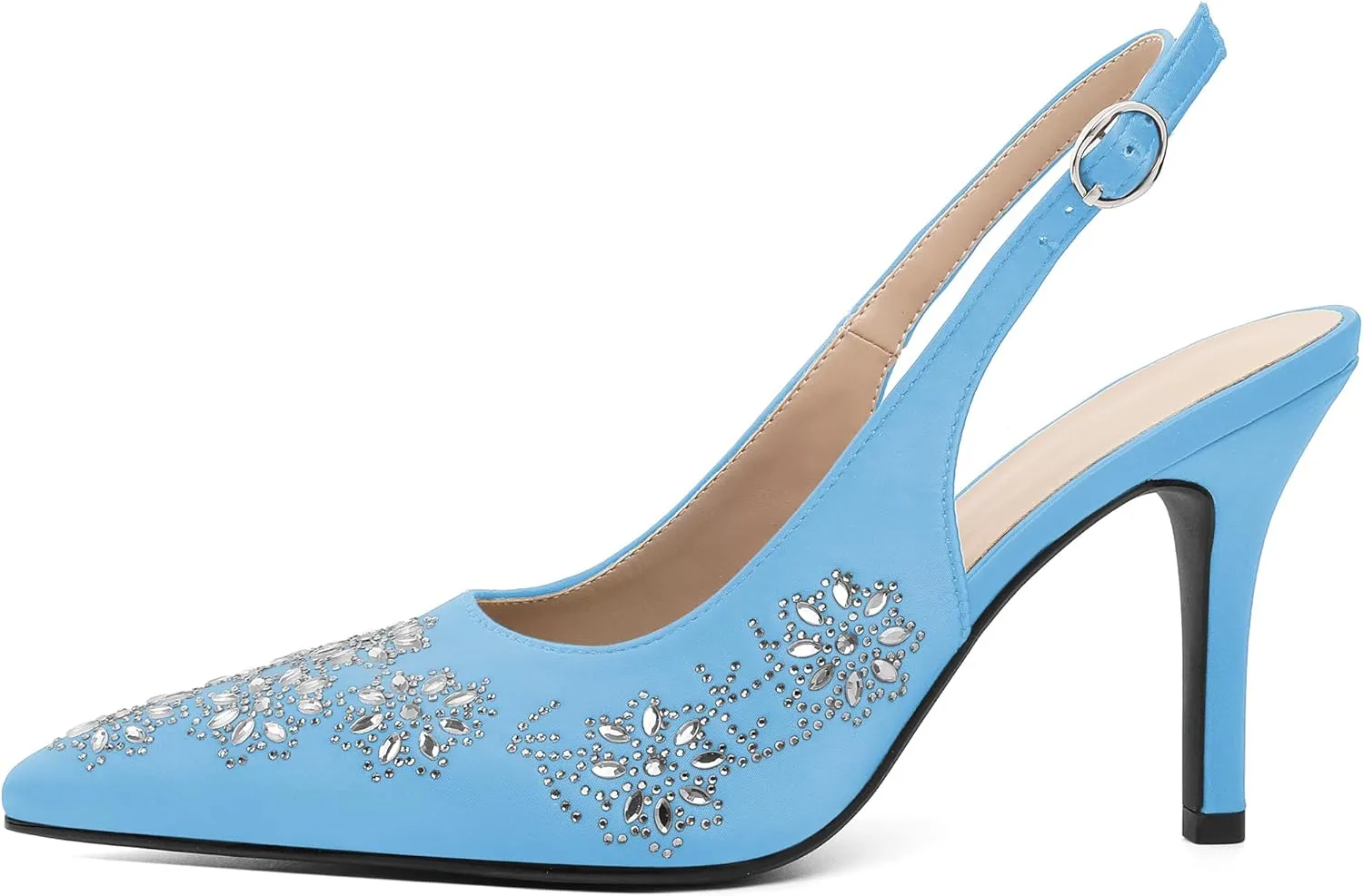 AUMOTED Women's Clear Mule Sandals Pointed Toe Slingback Heels Rhinestone Heels Pumps Wedding Shoes
