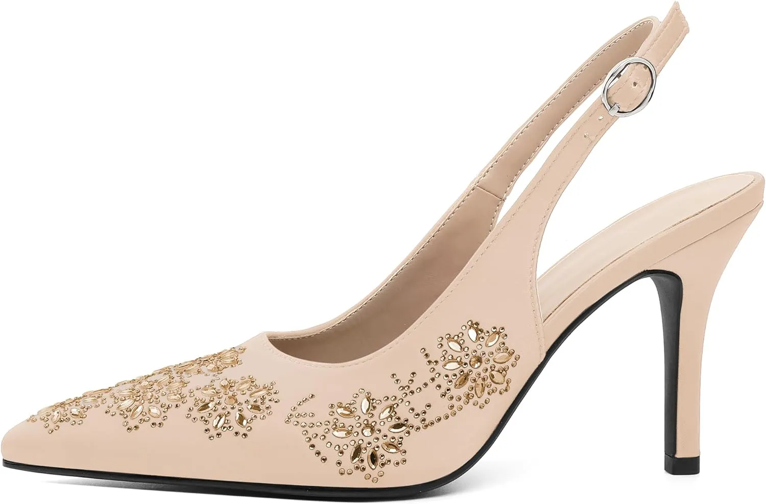 AUMOTED Women's Clear Mule Sandals Pointed Toe Slingback Heels Rhinestone Heels Pumps Wedding Shoes