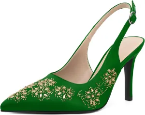 AUMOTED Women's Clear Mule Sandals Pointed Toe Slingback Heels Rhinestone Heels Pumps Wedding Shoes