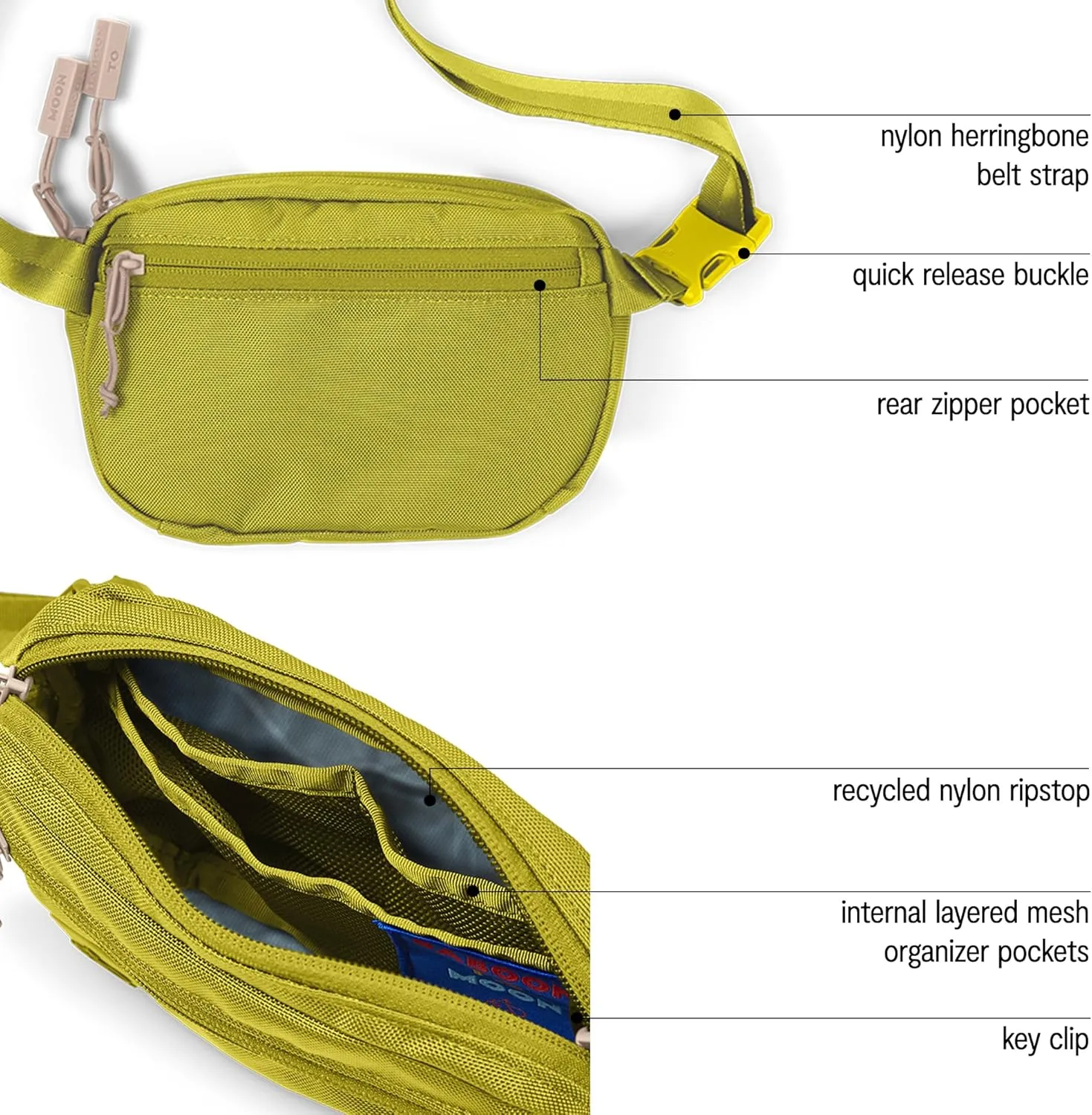 Baboon to the Moon Fanny Pack - Trendy, Compact, Water-Repellent Waist Bag in Multiple Colors and Sizes for Men and Women (Citronelle, Mini (1.5L))