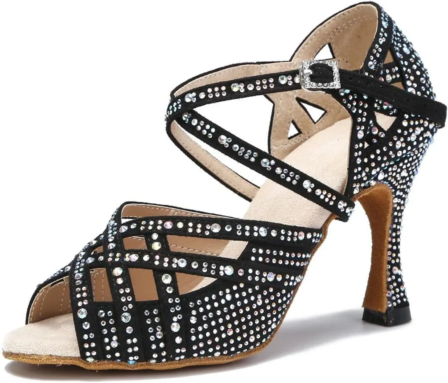 Bachata Performance Shoes - Tango/Jazz Dance Rhinestone Latin Heels (9cm/3.54")