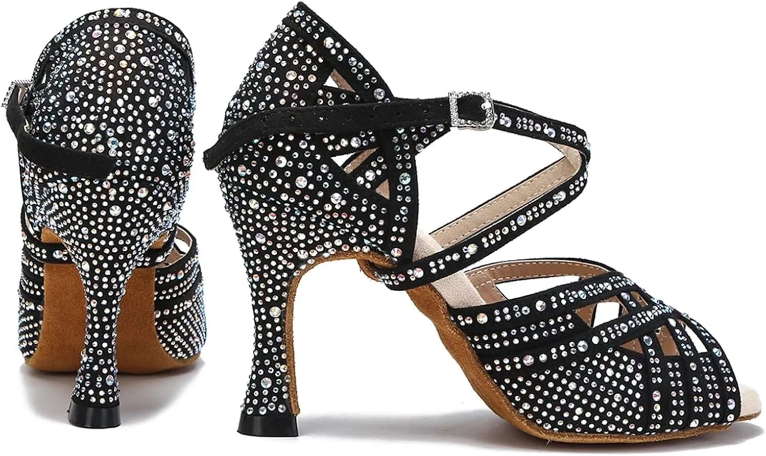 Bachata Performance Shoes - Tango/Jazz Dance Rhinestone Latin Heels (9cm/3.54")