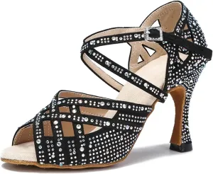 Bachata Performance Shoes - Tango/Jazz Dance Rhinestone Latin Heels (9cm/3.54")