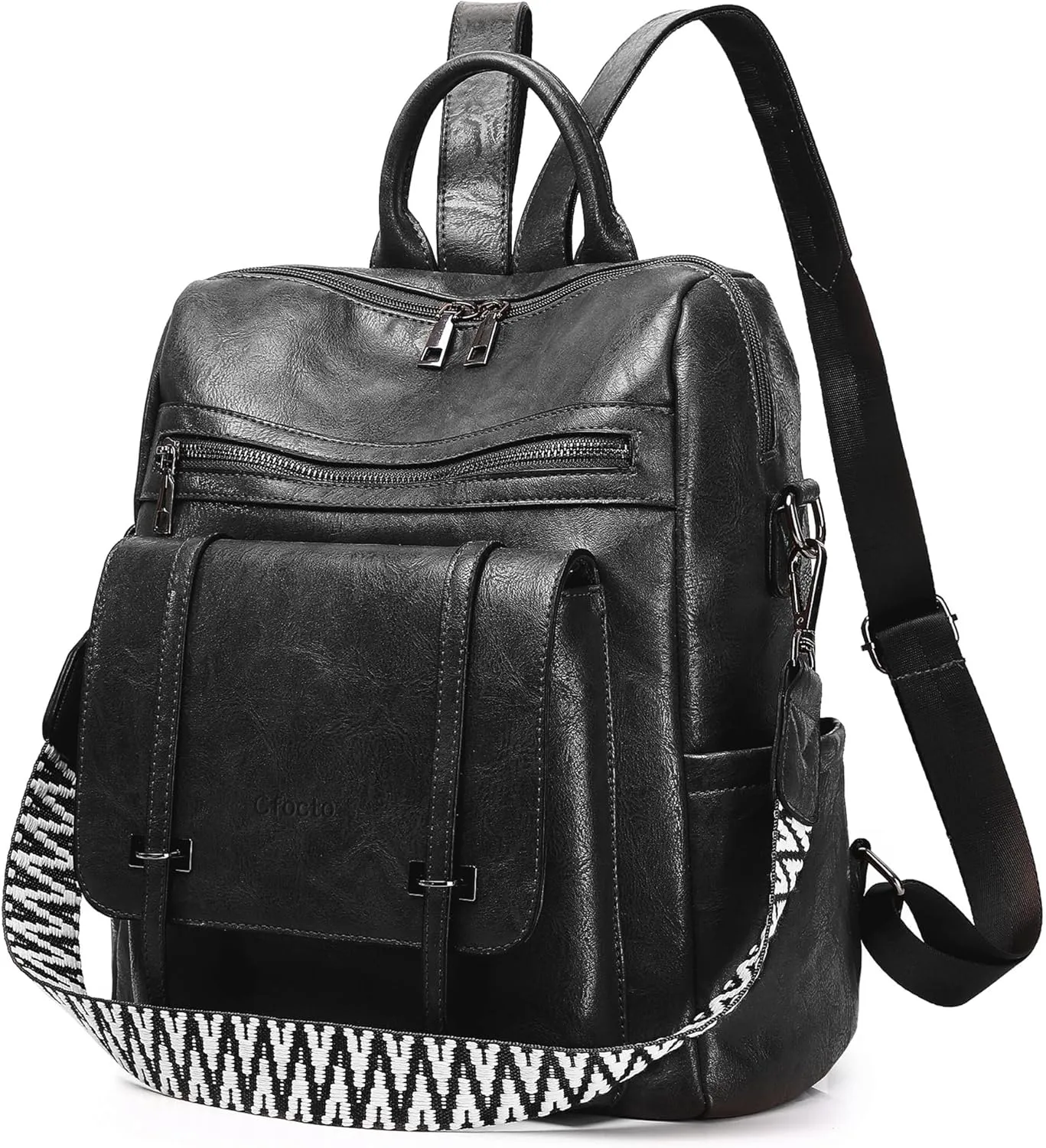Backpack for Women PU Leather Travel Backpack Purse Fashion Womens Ladies Convertible Shoulder Bags Handbag Black