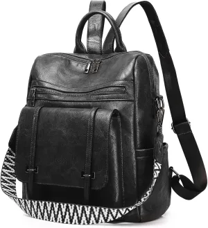 Backpack for Women PU Leather Travel Backpack Purse Fashion Womens Ladies Convertible Shoulder Bags Handbag Black