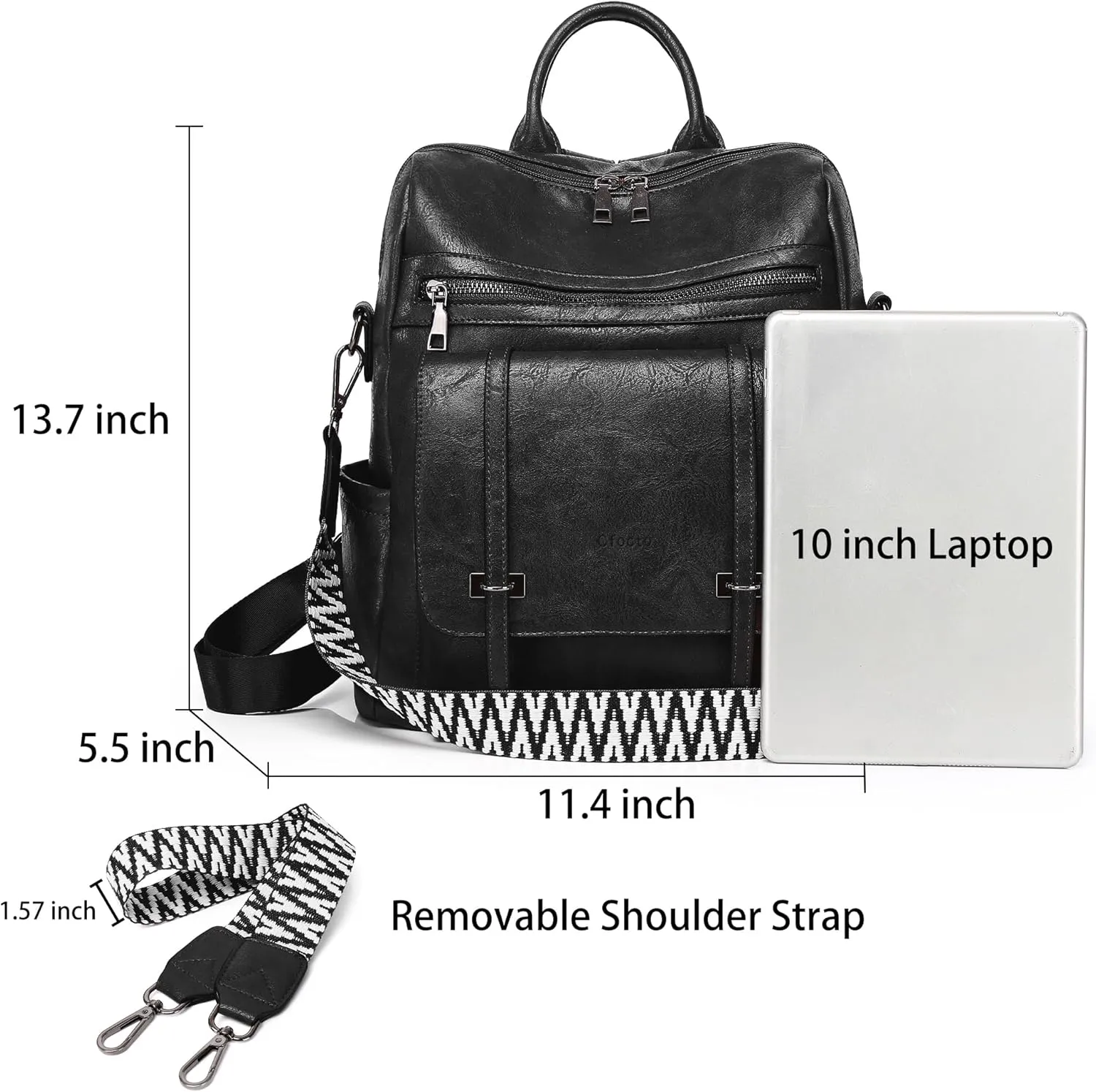 Backpack for Women PU Leather Travel Backpack Purse Fashion Womens Ladies Convertible Shoulder Bags Handbag Black