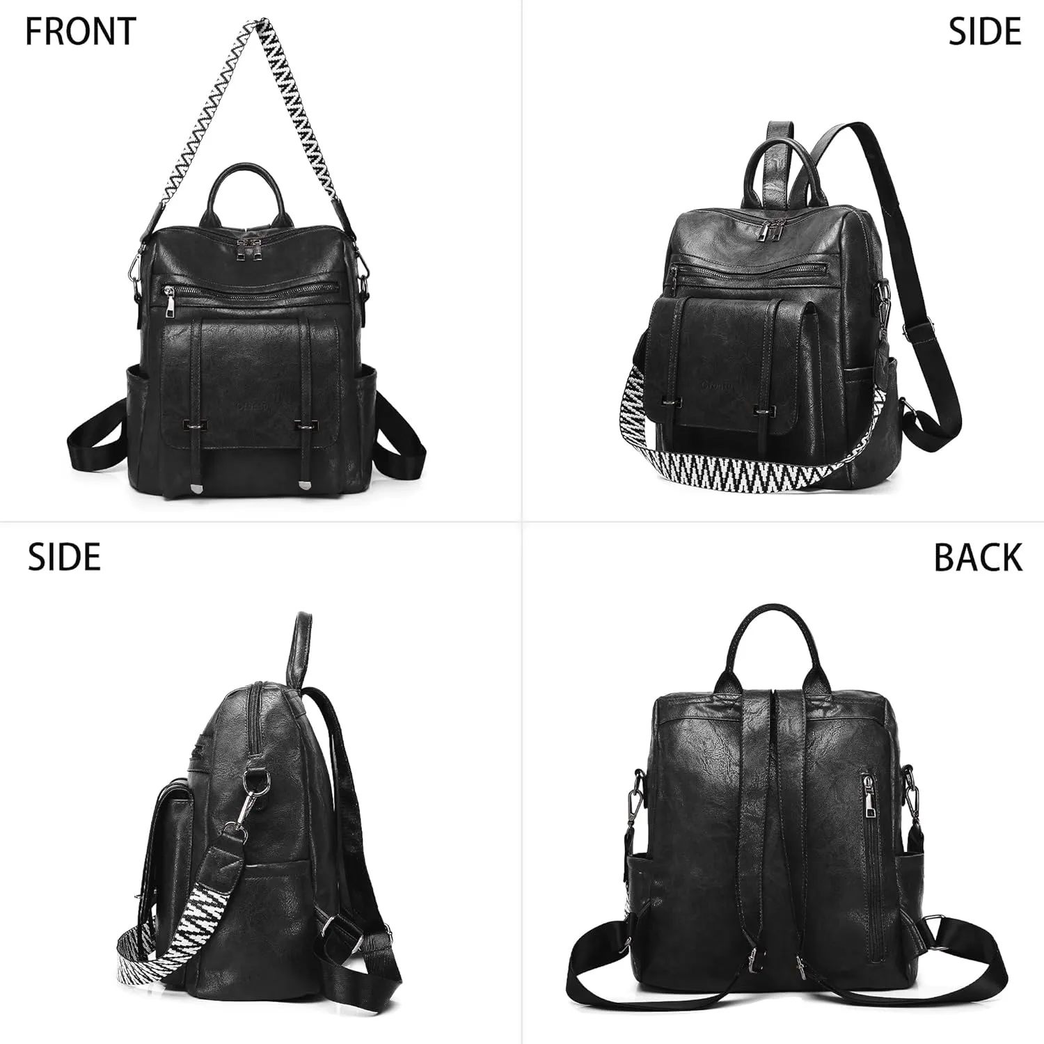 Backpack for Women PU Leather Travel Backpack Purse Fashion Womens Ladies Convertible Shoulder Bags Handbag Black