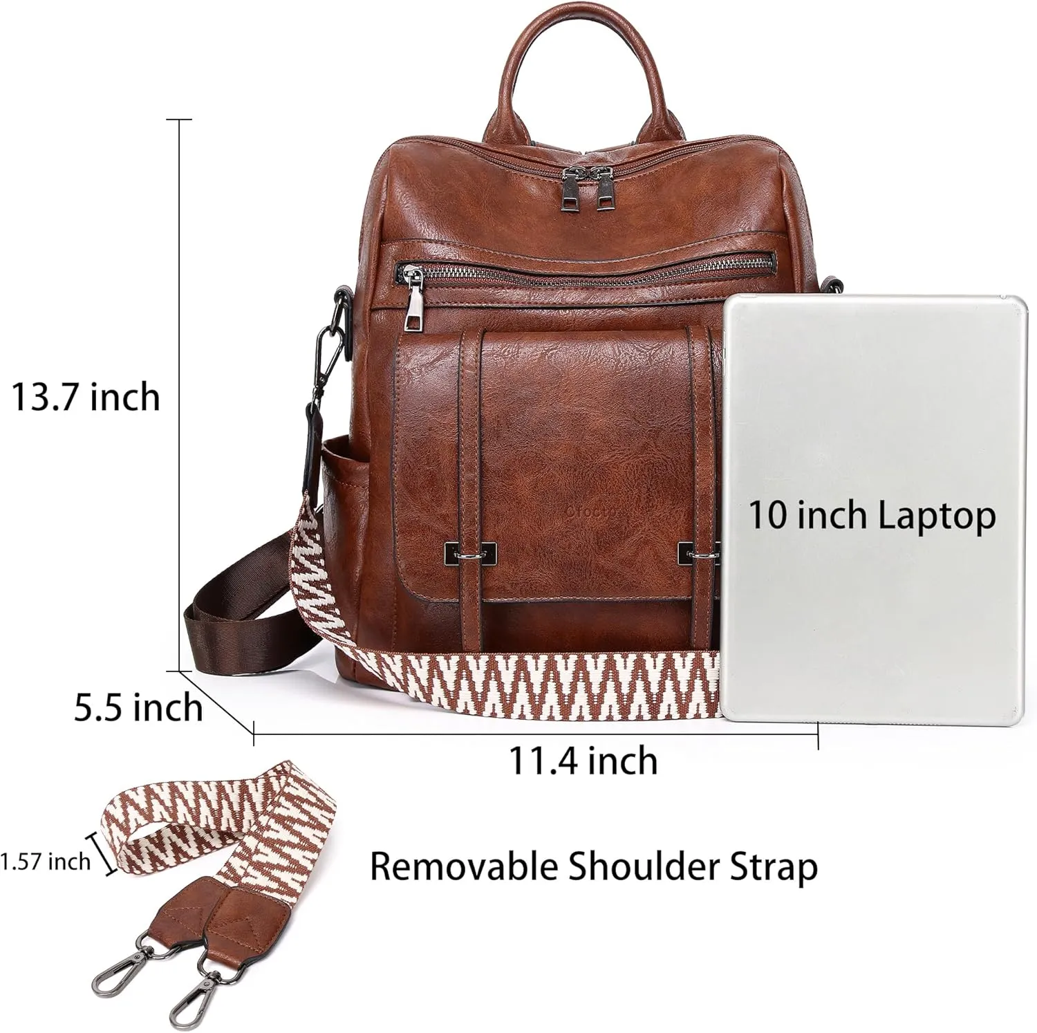 Backpack Purse for Women Fashion Ladies Womens Backpack PU Leather Convertible Travel Shoulder Bags Handbag Brown