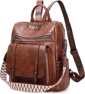 Backpack Purse for Women Fashion Ladies Womens Backpack PU Leather Convertible Travel Shoulder Bags Handbag Brown
