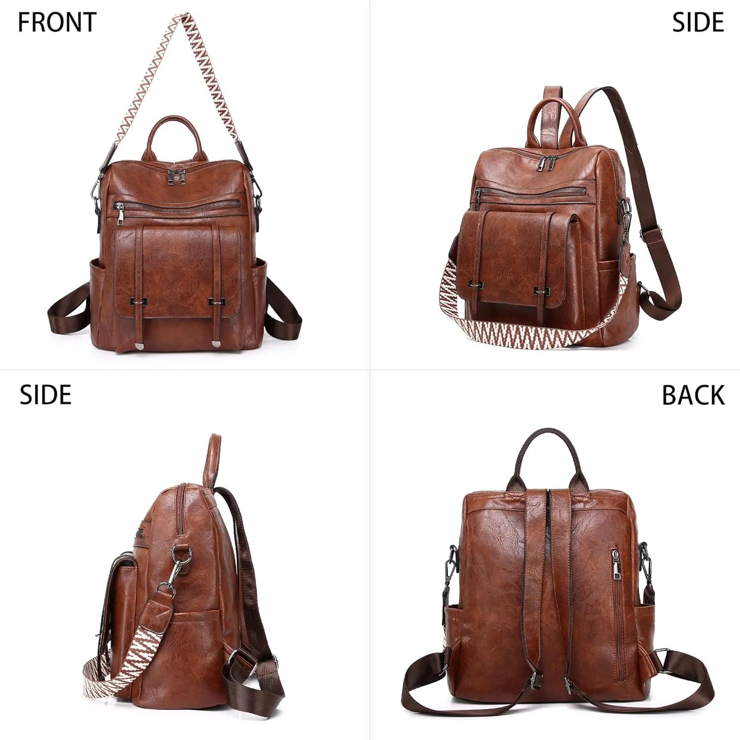 Backpack Purse for Women Fashion Ladies Womens Backpack PU Leather Convertible Travel Shoulder Bags Handbag Brown