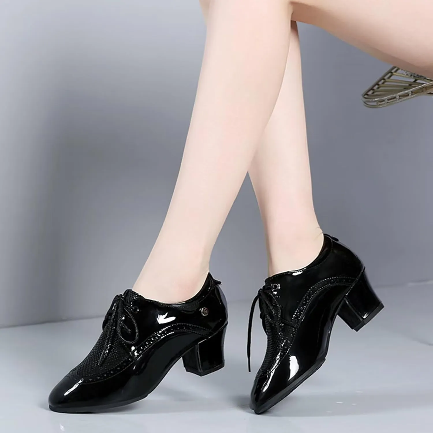 Ballroom Practice Shoes for Women 1.96" Latin Dance Shoes Lace-up Ballroom Modern Salsa Swing Rhythm Teaching Practice