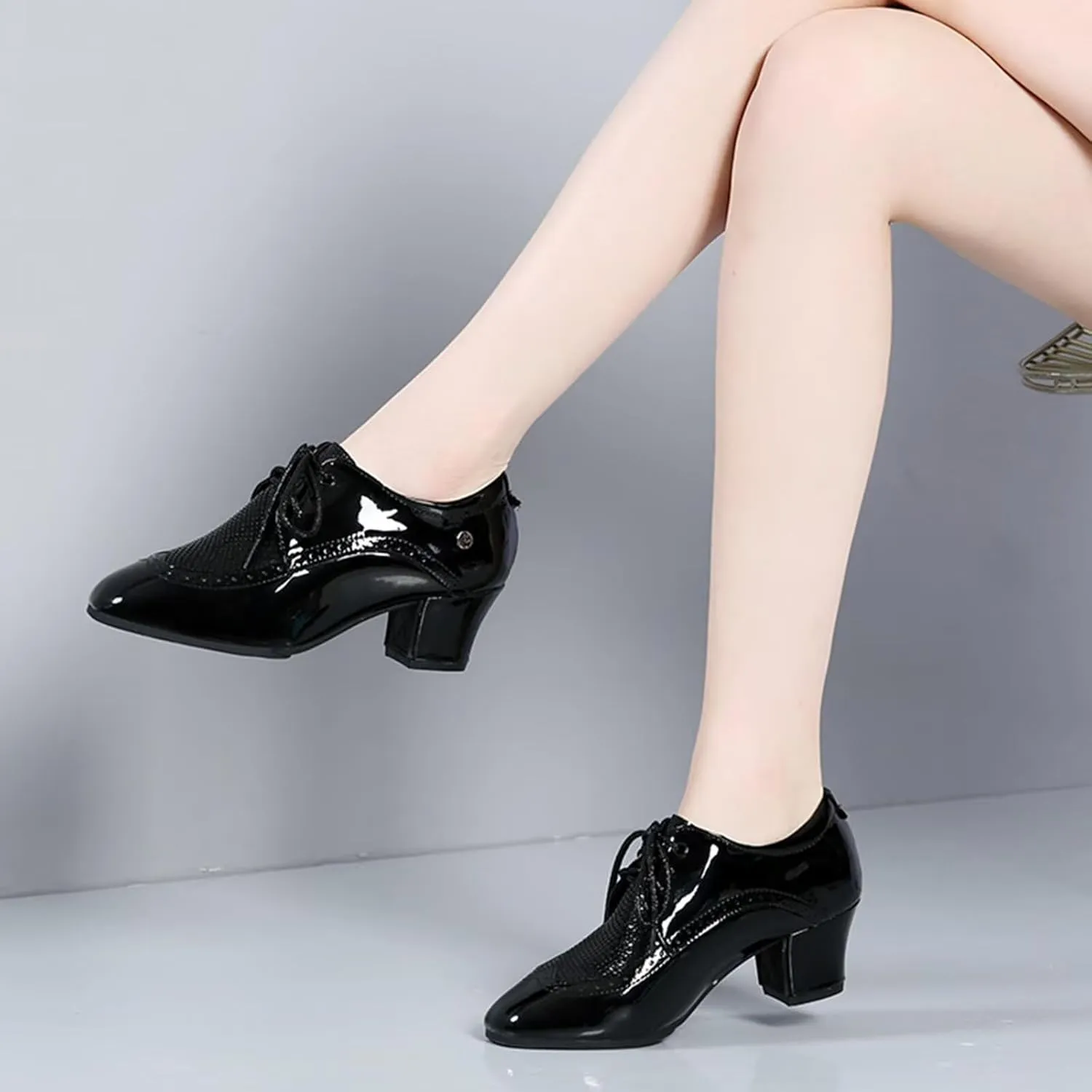 Ballroom Practice Shoes for Women 1.96" Latin Dance Shoes Lace-up Ballroom Modern Salsa Swing Rhythm Teaching Practice