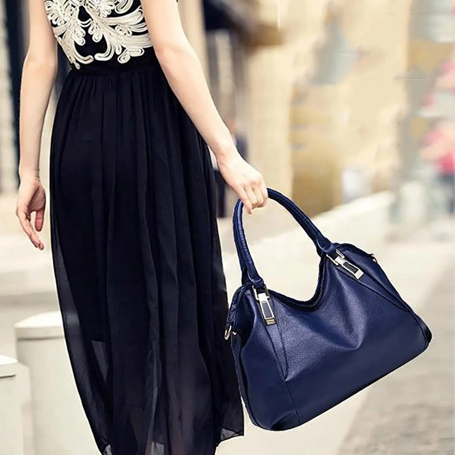 Beach Tote Bag 4 Packet Leather Solid Color Handbags Shoulder Bags Crossbody Hobo Bags Card Purse Work Travel Essential W