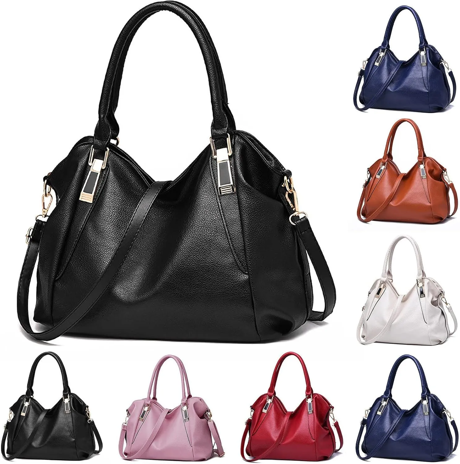 Beach Tote Bag 4 Packet Leather Solid Color Handbags Shoulder Bags Crossbody Hobo Bags Card Purse Work Travel Essential W