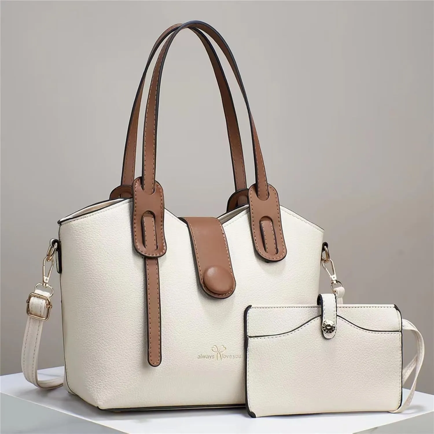 Beach Tote Bag 4 Packet Solid Color Leather Handbags Shoulder Bags Crossbody Hobo Bags Card Purse Work Travel Essential H
