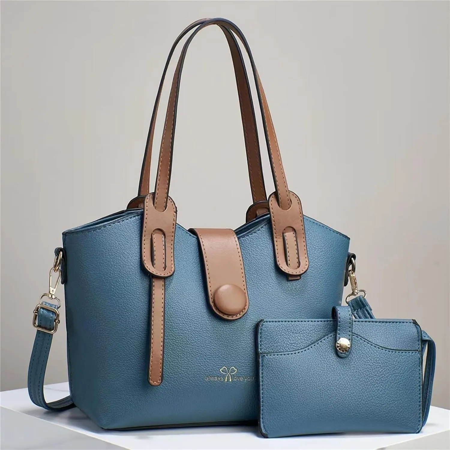 Beach Tote Bag 4 Packet Solid Color Leather Handbags Shoulder Bags Crossbody Hobo Bags Card Purse Work Travel Essential H