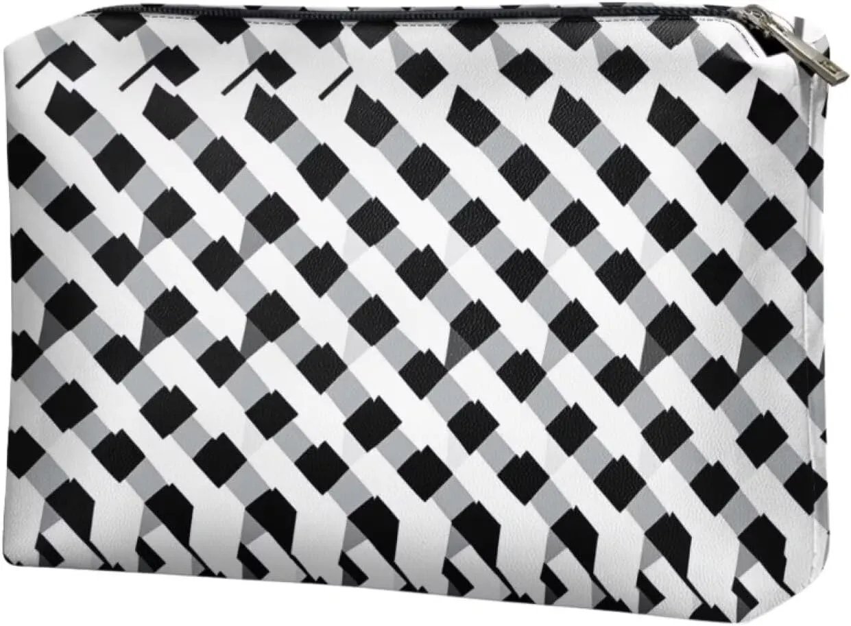 Black Checkerboard Travel Makeup Bag  Waterproof PU Leather Organizer (TSA-Friendly 7.8L) | Small Makeup Bag for Purse & Carry-Ons | Personalized Gifts for Her