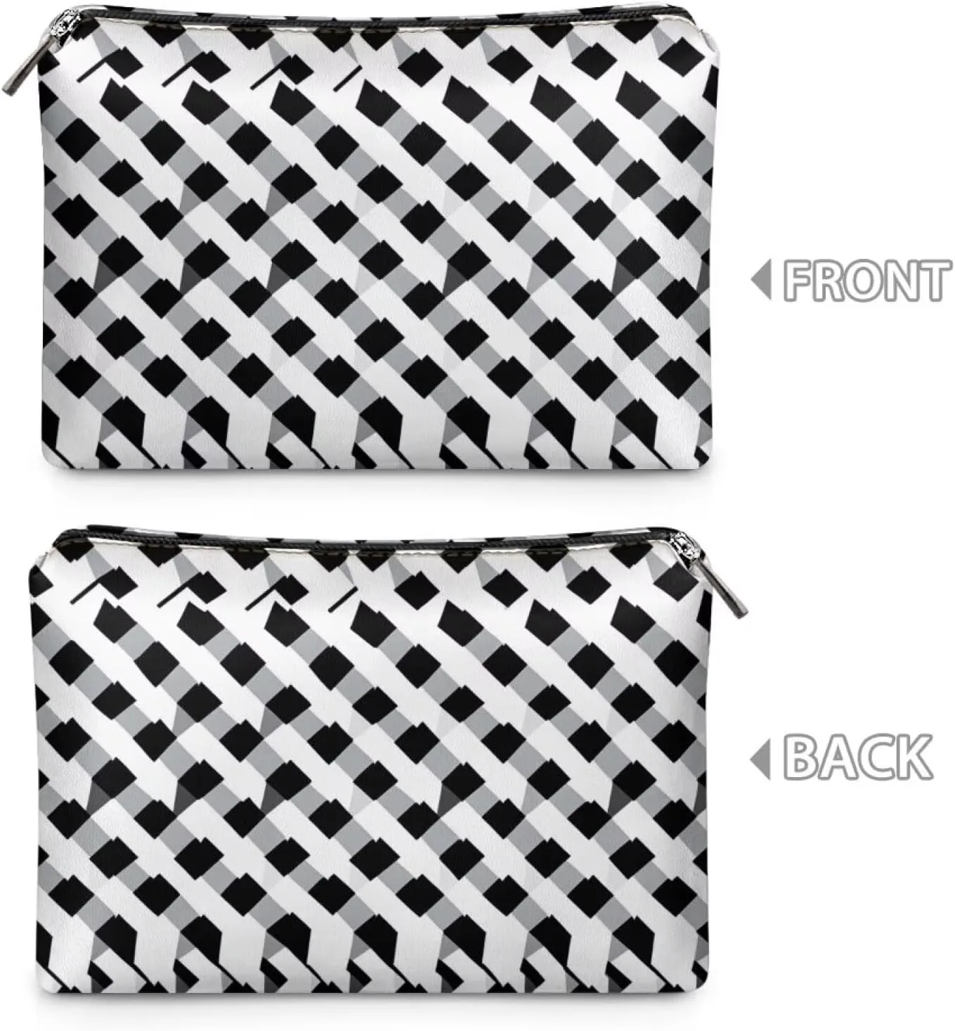 Black Checkerboard Travel Makeup Bag  Waterproof PU Leather Organizer (TSA-Friendly 7.8L) | Small Makeup Bag for Purse & Carry-Ons | Personalized Gifts for Her