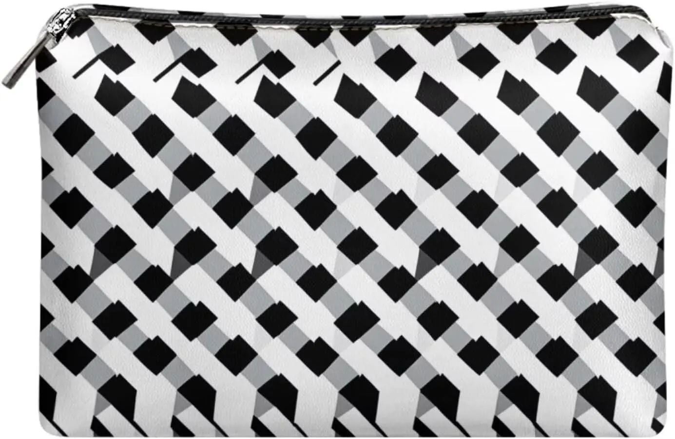 Black Checkerboard Travel Makeup Bag  Waterproof PU Leather Organizer (TSA-Friendly 7.8L) | Small Makeup Bag for Purse & Carry-Ons | Personalized Gifts for Her