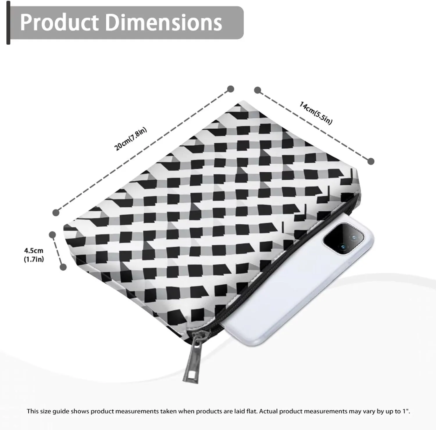 Black Checkerboard Travel Makeup Bag  Waterproof PU Leather Organizer (TSA-Friendly 7.8L) | Small Makeup Bag for Purse & Carry-Ons | Personalized Gifts for Her