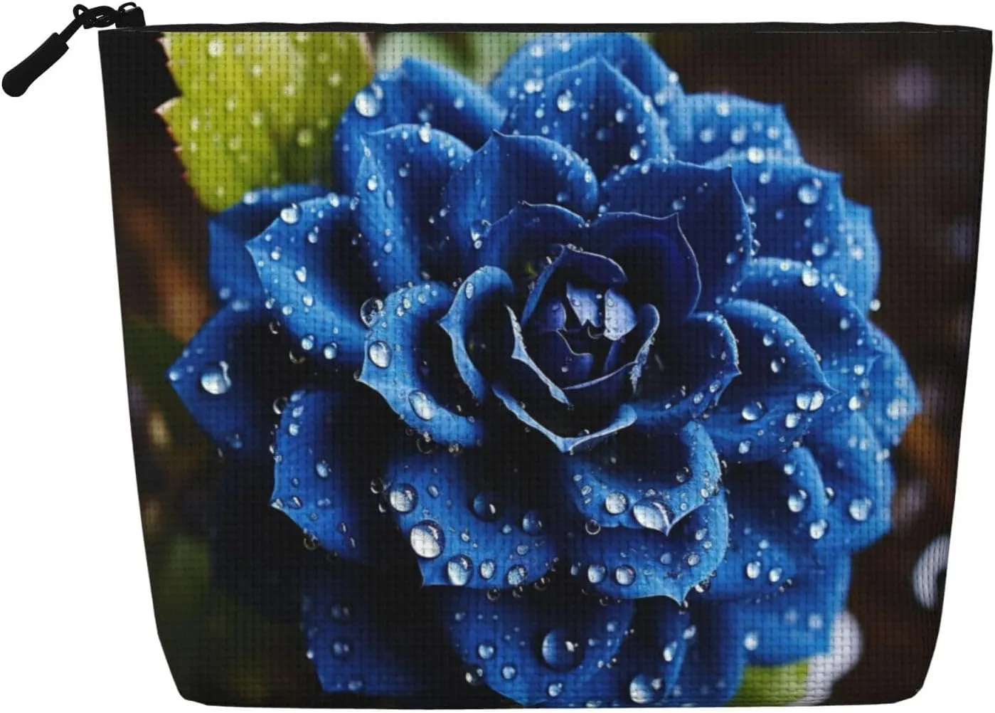 Blue Flower Print Cosmetic Bags for Women Large Capacity Purse Travel Toiletry Zipper Storage Pouch