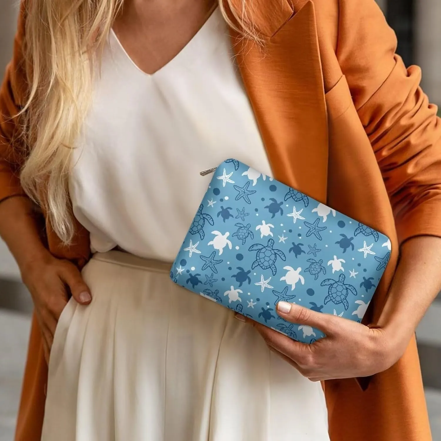 Blue Sea Turtles Ultimate Gym Makeup Bag  Compact PU Leather Travel Makeup Bag Small Makeup Bag for Purse Fitness Enthusiasts