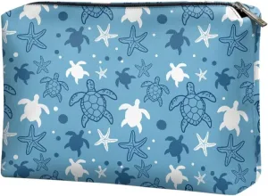 Blue Sea Turtles Ultimate Gym Makeup Bag  Compact PU Leather Travel Makeup Bag Small Makeup Bag for Purse Fitness Enthusiasts