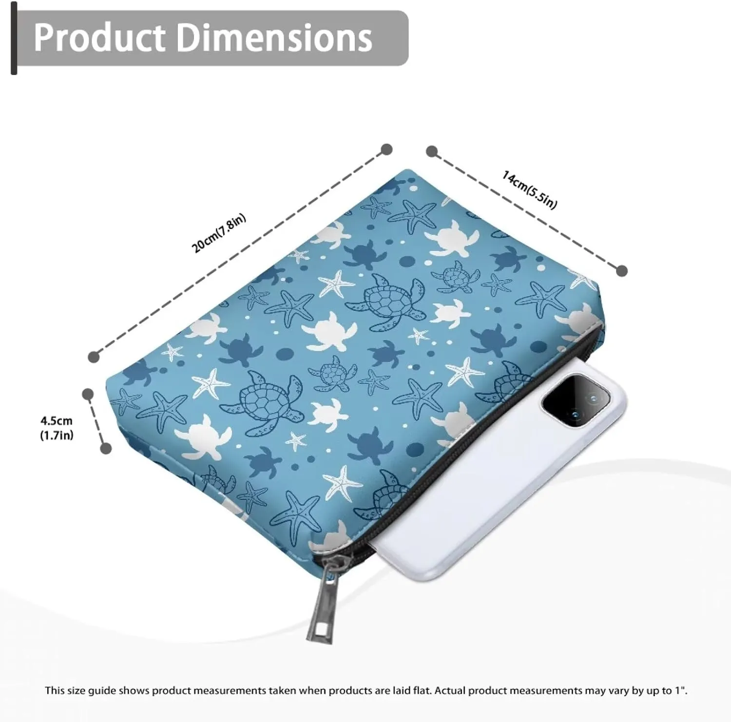Blue Sea Turtles Ultimate Gym Makeup Bag  Compact PU Leather Travel Makeup Bag Small Makeup Bag for Purse Fitness Enthusiasts