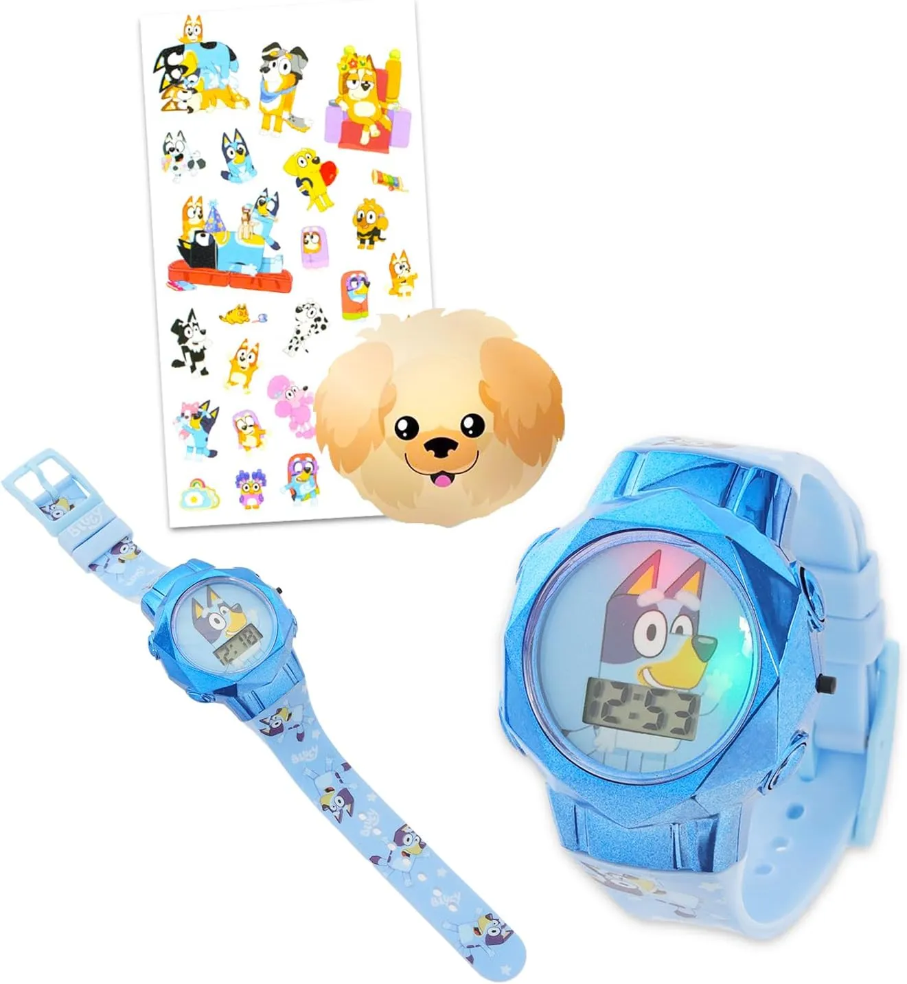 Bluey Watch for Girls - Bundle with Bluey LCD Digital Watch for Kids with Bluey Straps Plus Stickers | Easy to Read Bluey Wristwatch for Kids