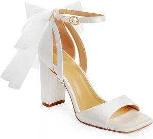 Bow Heels for Women Square Toe Chunky Heel Wedding Shoes