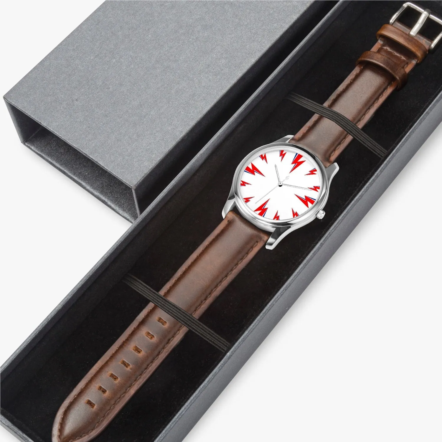 Bowie's Thunderbolts Leather Strap Quartz Watch