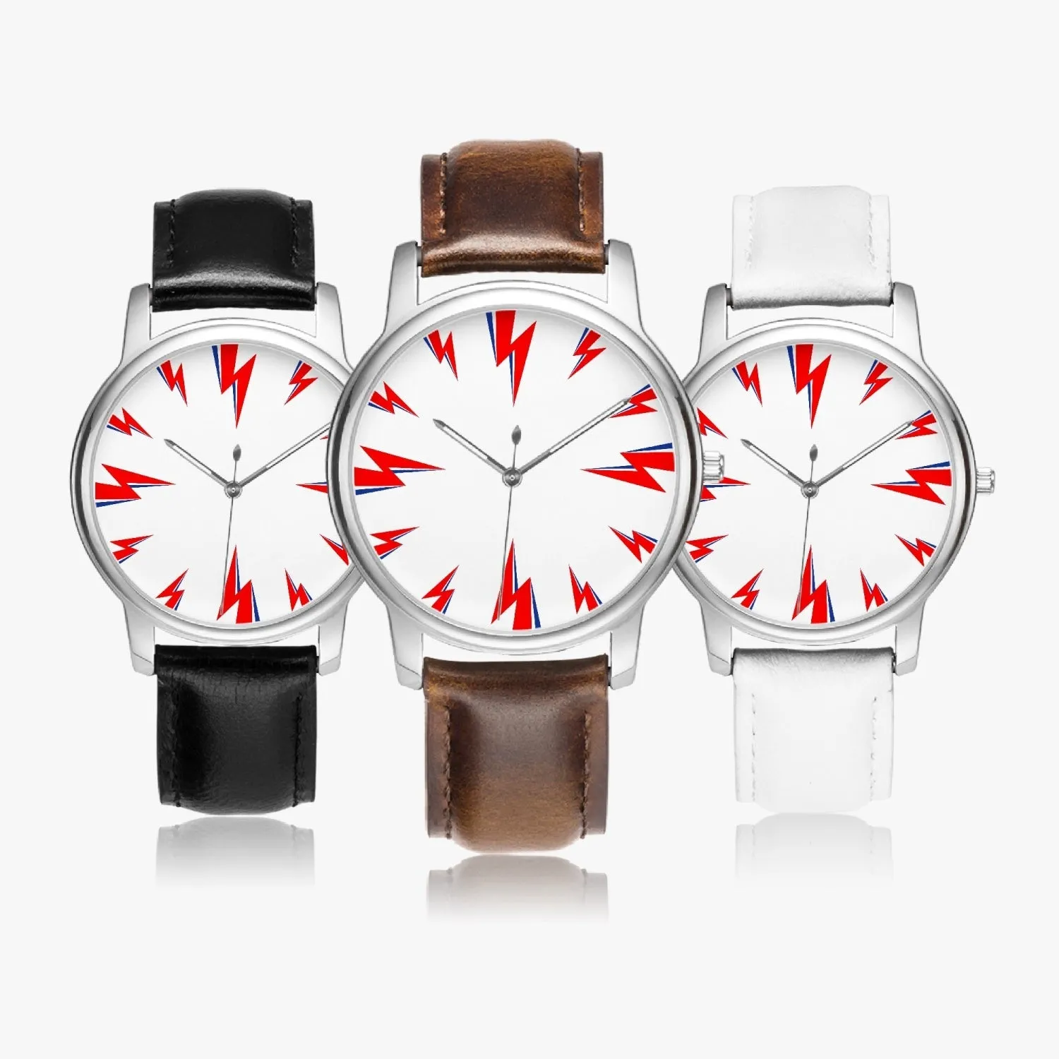 Bowie's Thunderbolts Leather Strap Quartz Watch