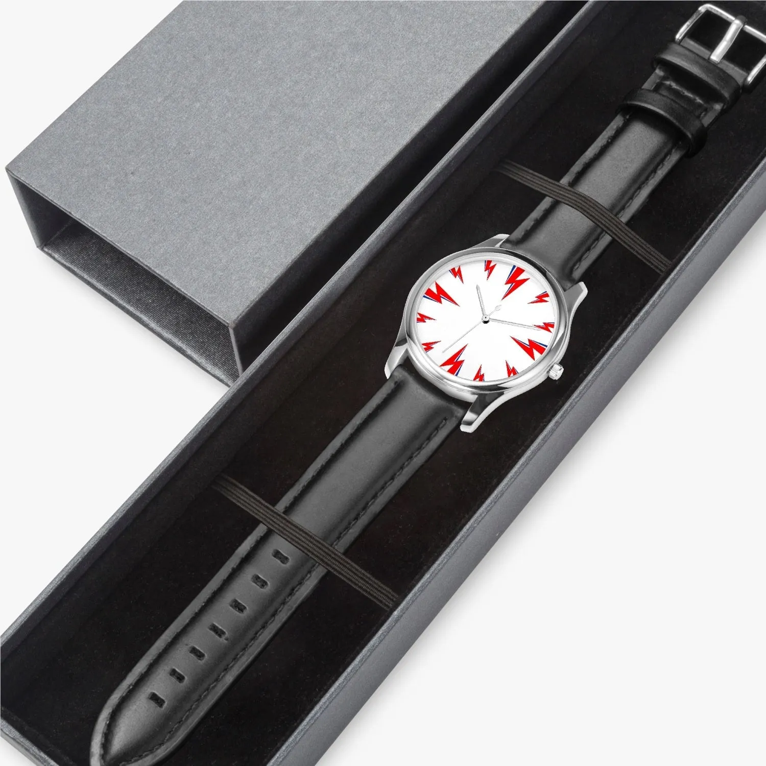 Bowie's Thunderbolts Leather Strap Quartz Watch