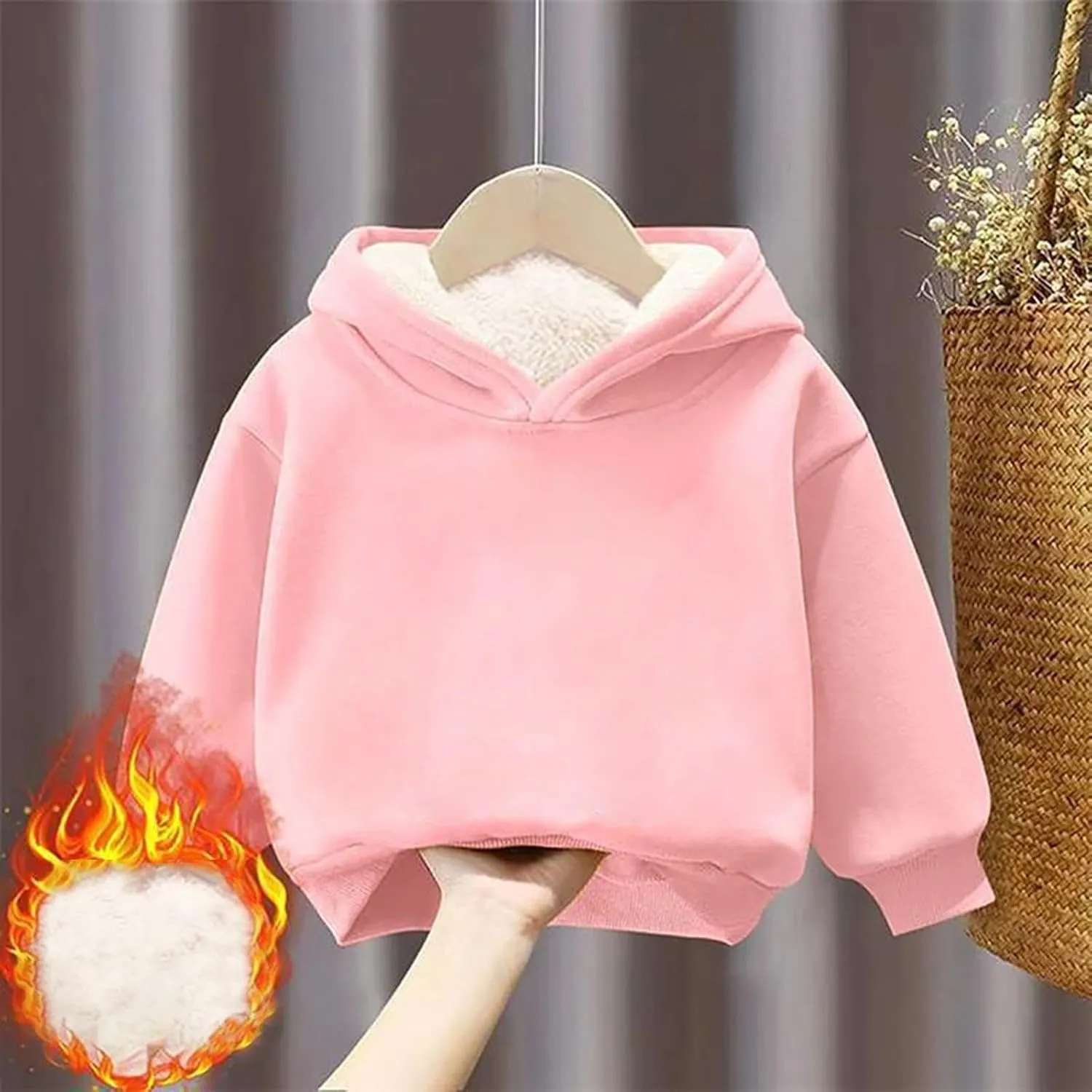 Boys Girls Fleece Lined Sherpa Hoodie Kids Warm Winter Hoodies Thicken Pullover Hooded Sweatshirt Sweater