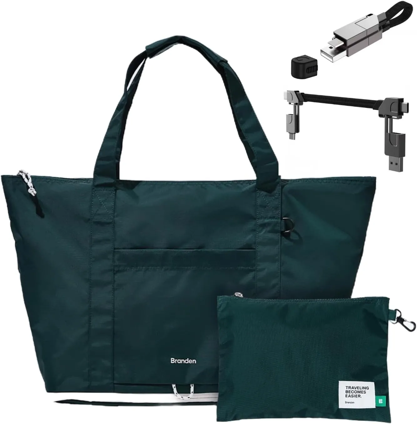 Branden - Foldable Tote Bag for Travel, 6-in-1 Multi Charger Cable Included, Lightweight, Compartments