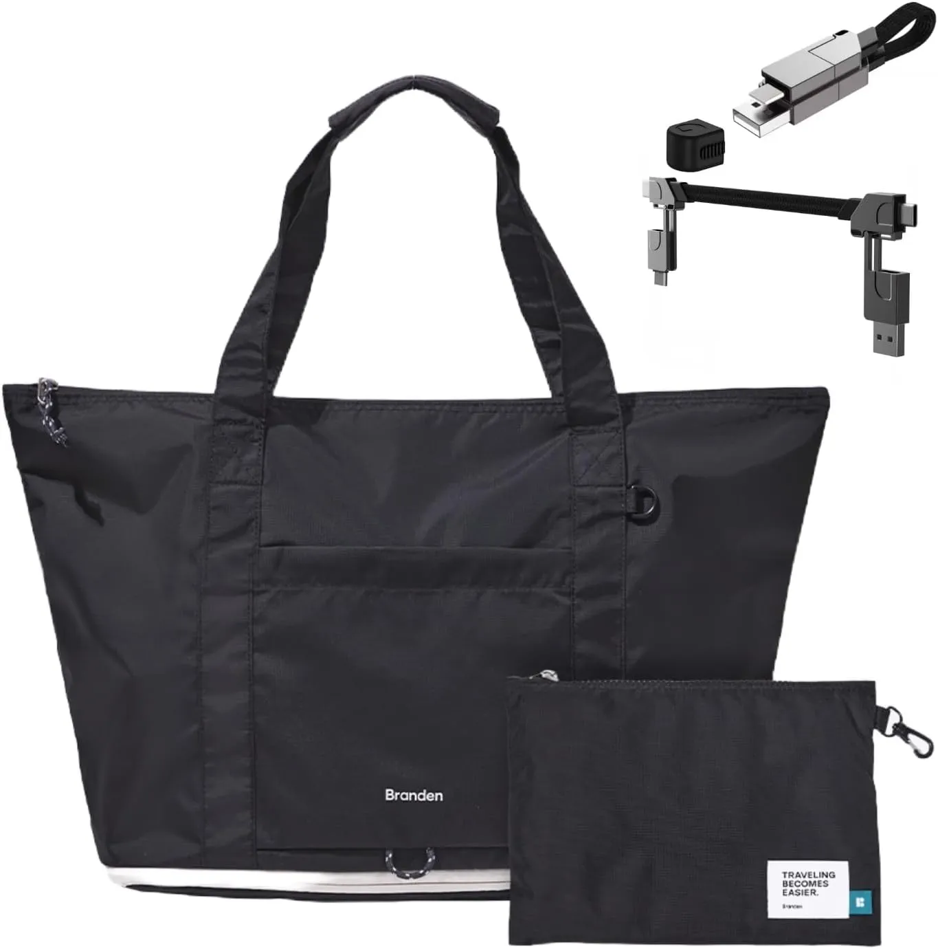Branden - Foldable Tote Bag for Travel, 6-in-1 Multi Charger Cable Included, Lightweight, Compartments