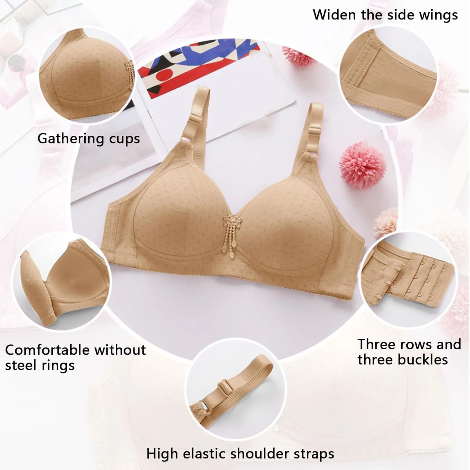 Bras for Women No Underwire Full Coverage Bra Comfortable Seamless Wireless Bras Adjustable Straps Everyday Bra