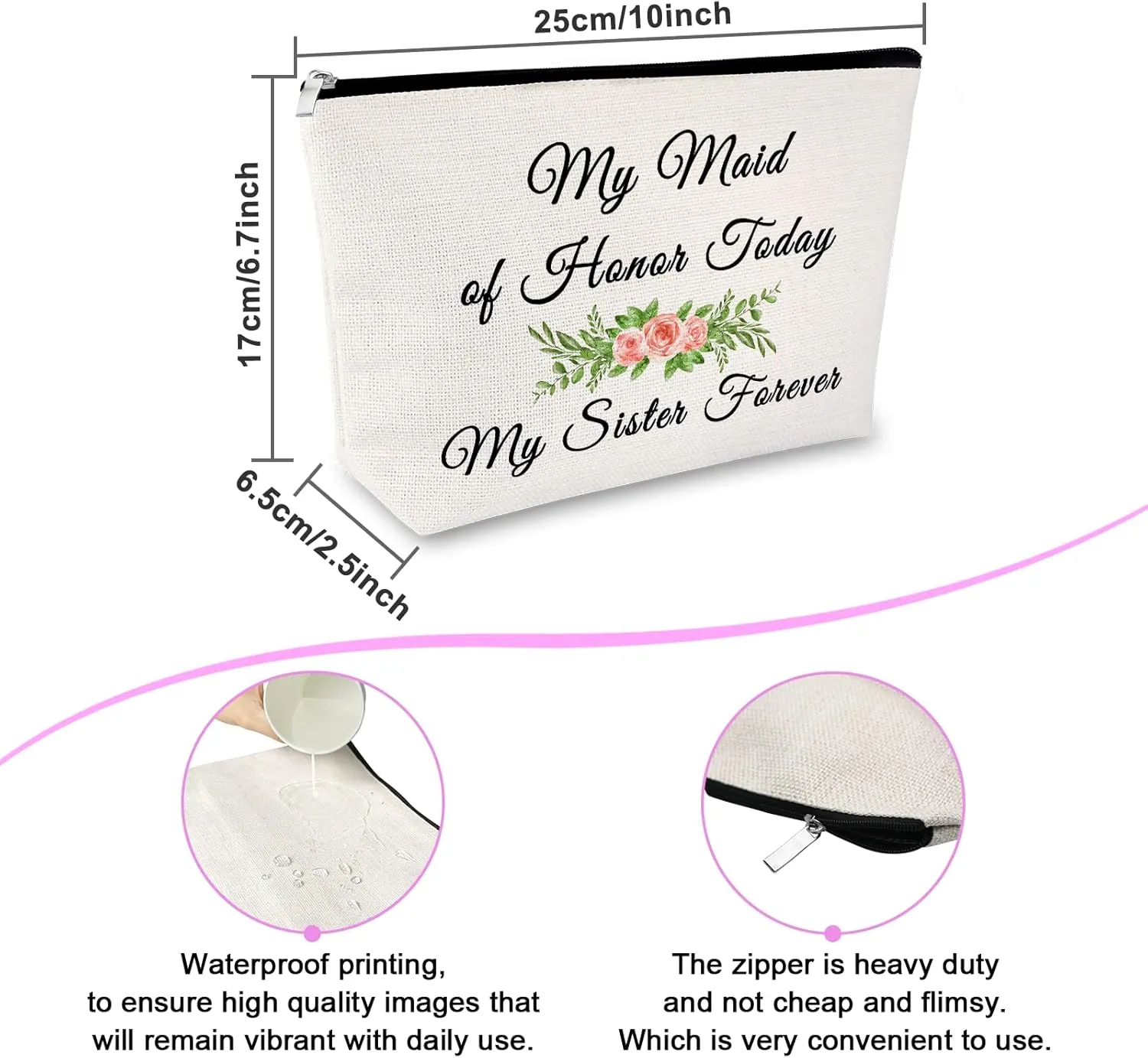 Bridesmaid Gift for Sister Makeup Bag Maid of Honor Gift Wedding Gift for Friend Bestie Cosmetic Bag Bridal Shower Gifts Wedding Party Gift Engagement gift Travel Cosmetic Pouch Valentines Day Gift