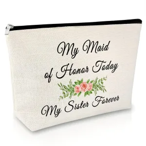 Bridesmaid Gift for Sister Makeup Bag Maid of Honor Gift Wedding Gift for Friend Bestie Cosmetic Bag Bridal Shower Gifts Wedding Party Gift Engagement gift Travel Cosmetic Pouch Valentines Day Gift