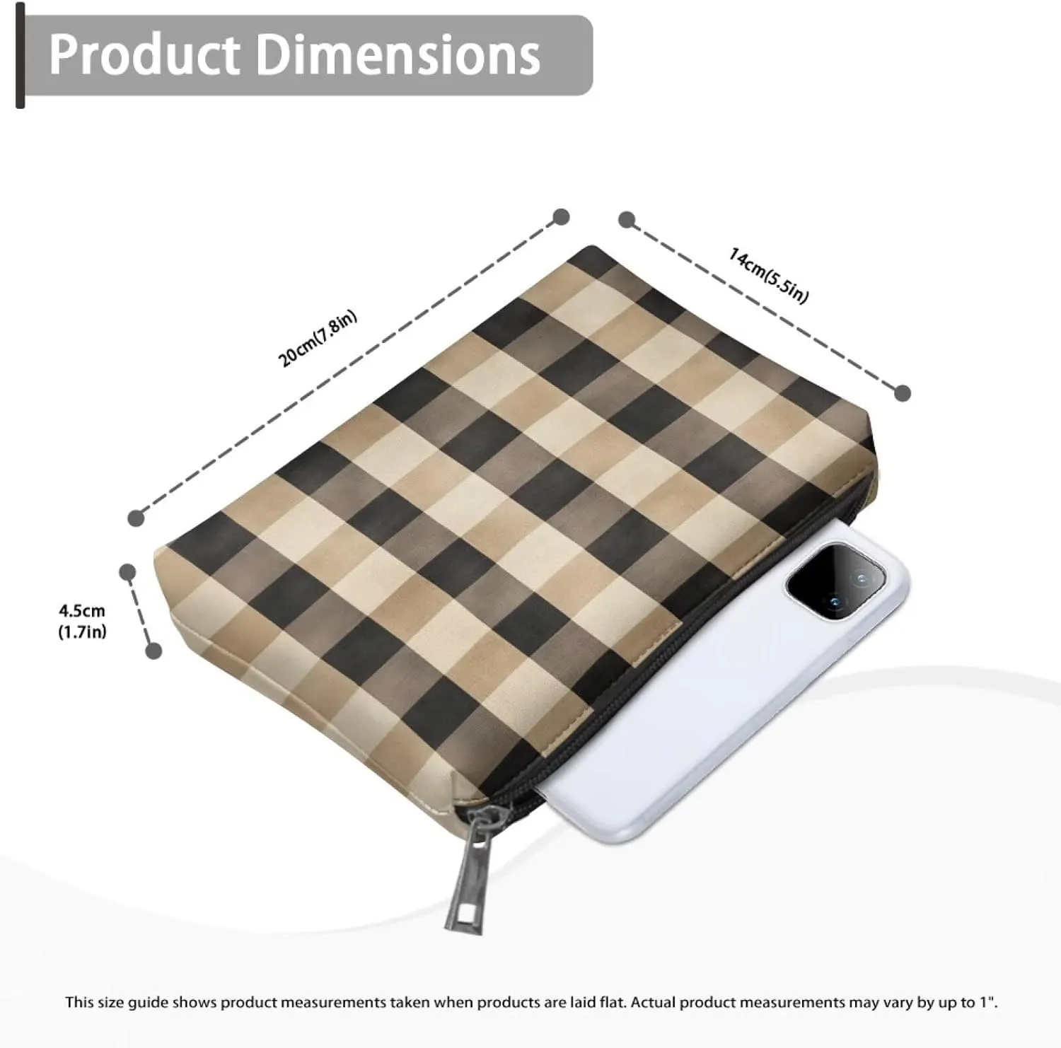 Brown Checkerboard Multi-Functional Makeup Bag  Water-Resistant Personalized Makeup Bag (7.8L) for Travel, Shopping, Parties | Makeup Bags for Women